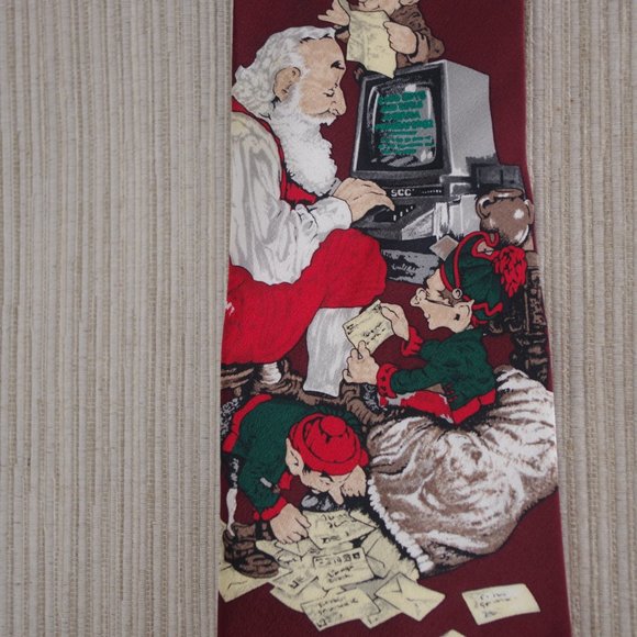 The Saturday Evening Post Santa Claus 1997 Christmas Silk Tie Computer Elves 58" - Picture 1 of 4
